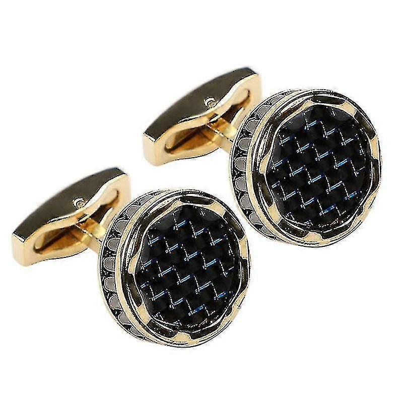 メンズフレンチカフリンクスカフリンクス銅カーボンファイバーラウンドゴールドメッキカフリンクス