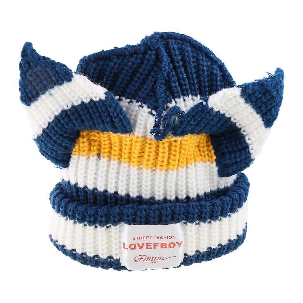 Cute for Cat Ear Patch Knitted Hat Pullover Cap Cold Hat Warm Beanies for Couple