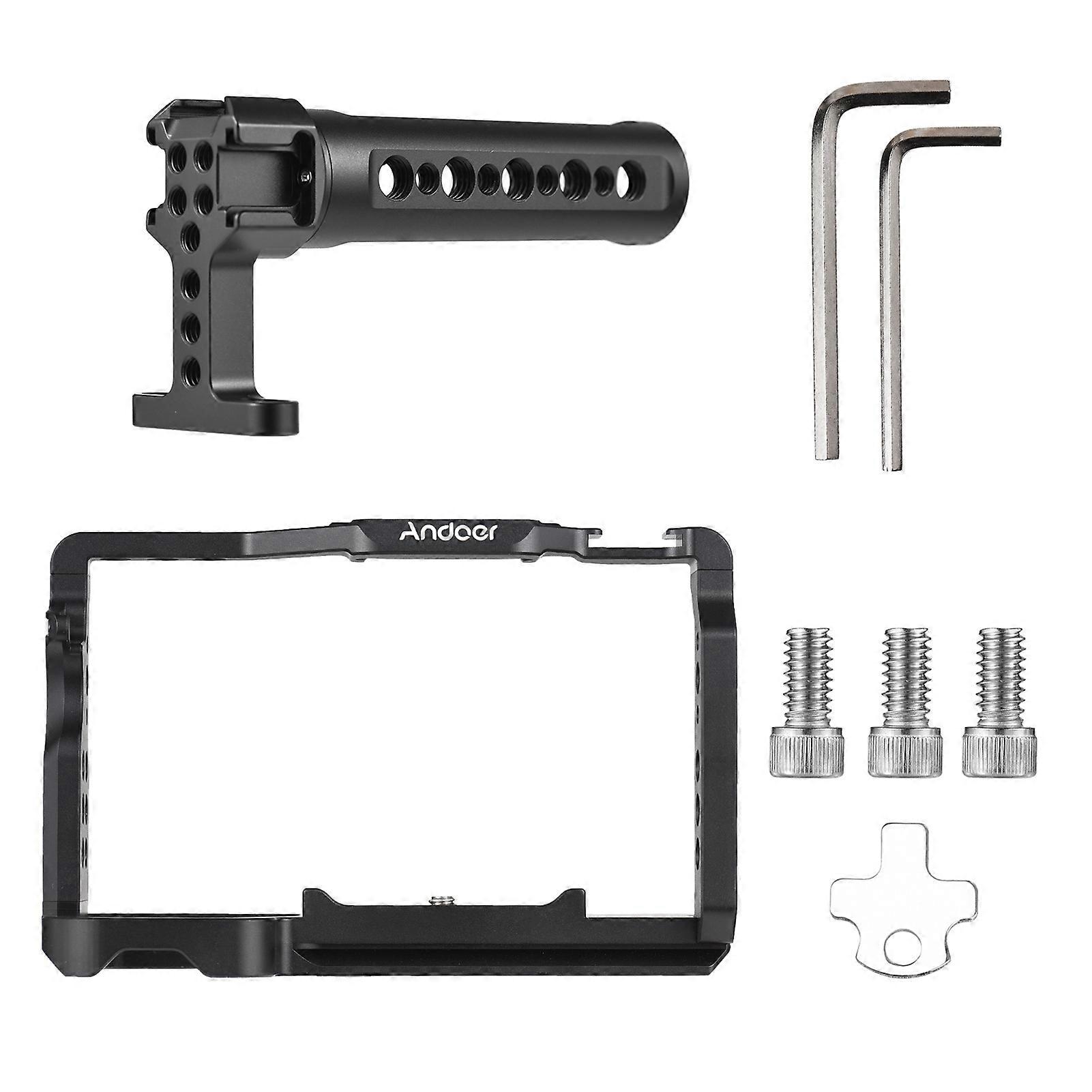Andoer Camera Cage + Top Handle Kit Aluminum Alloy Camera Video Cage with Cold Shoe Mounts Numerous 1/4 Inch Threads Replacement for Sony A7C Camera