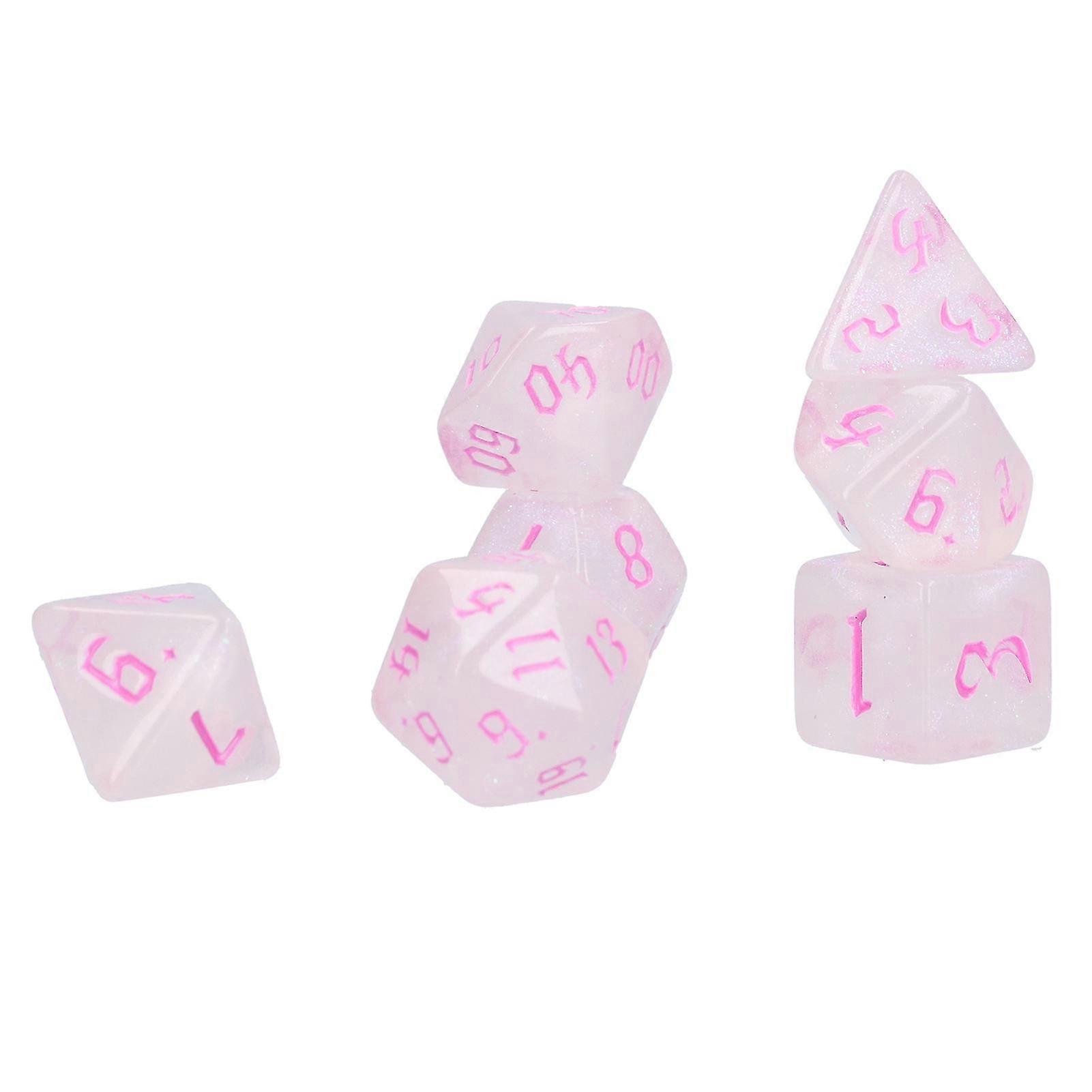 Polyhedral Dice Set - 7 Acrylic White Dice for RPG Games and Role Playing - Pink