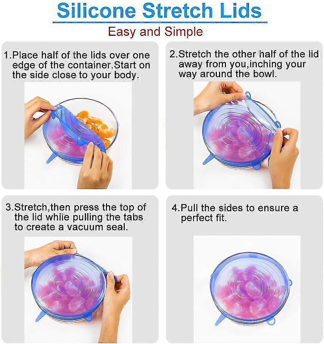 6 Pack Silicone Stretch Lids, Reusable Durable And Expandable Lids, Storage Silicone Covers Compatible With Keep Food Fresh, Fit Various Sizes And Sha