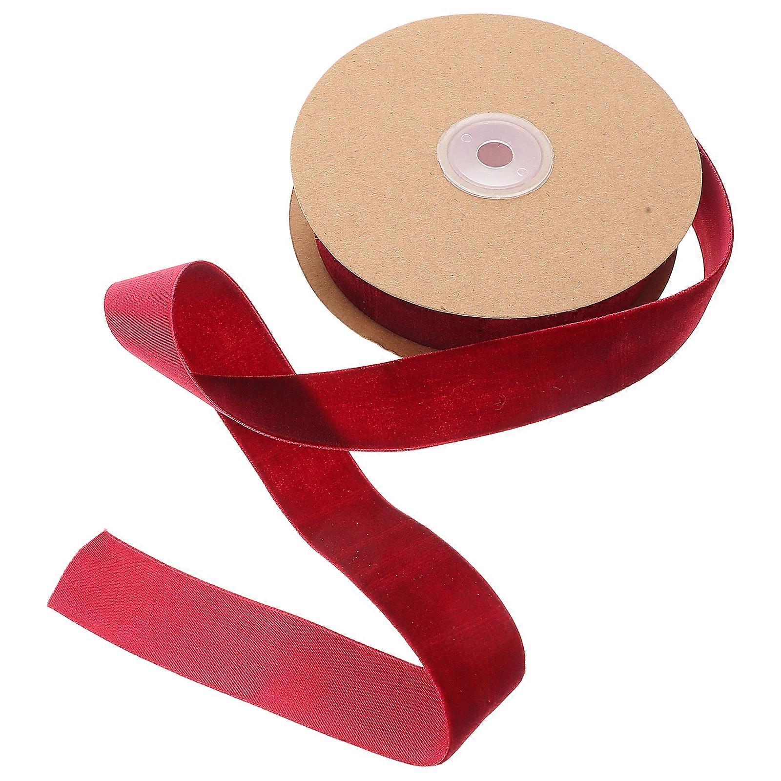 1 Roll of 2.5CM Width Non-elastic Clothes Accessories Ribbon Gift Wrapping Flocking Ribbons DIY Decorative Strap Ribbon Band for Home Shop (Claret)