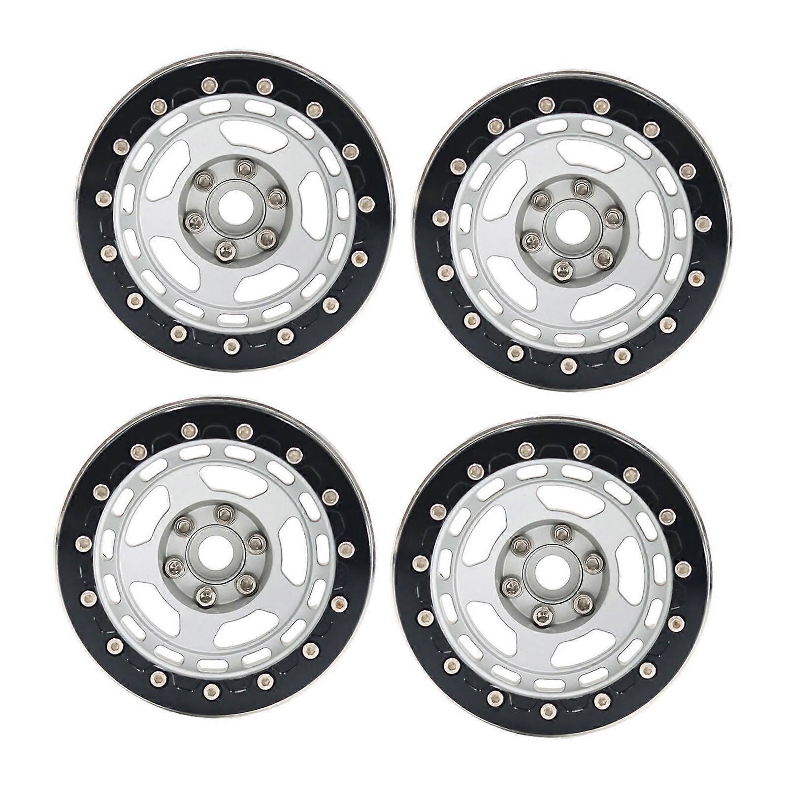 4Pcs RC Wheel Rim Set Replace Metal Wheel Rim Hub for D90 1:10 Scale Vehicle Argent