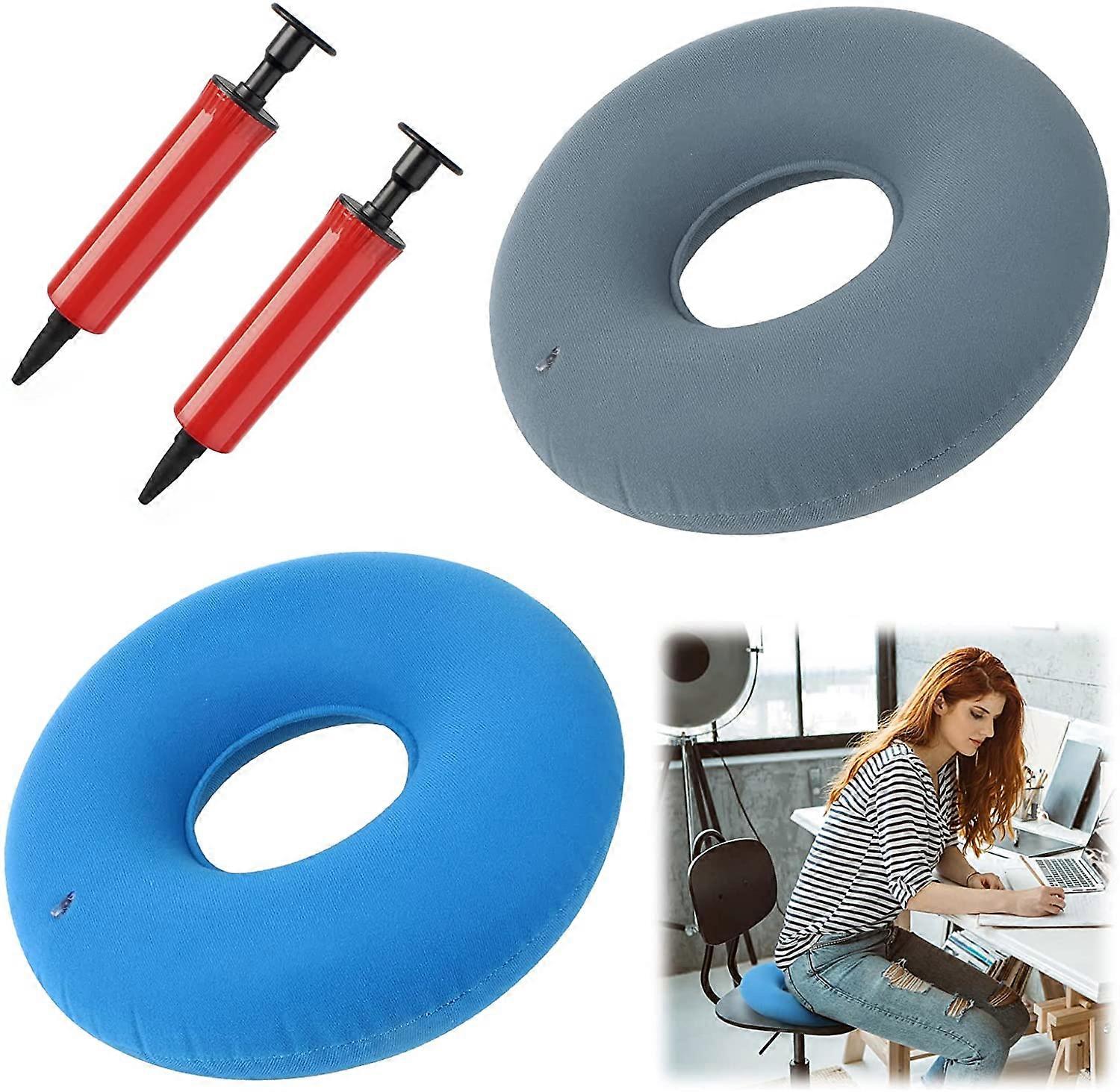 2Pcs Donut Cushion Seat Hemorrhoids Donut Seat 38cm Pillow Ring Cushion for Pressure Relief, Portable Orthopaedics Pillow Seat with Air Pump for Hemor