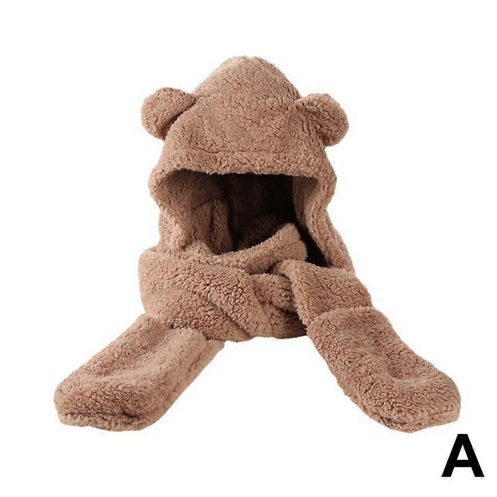 Sıcak Ayı Kulak Şapka Rahat Peluş Şapka Eşarp Seti Moda Kış Ayı Şapka