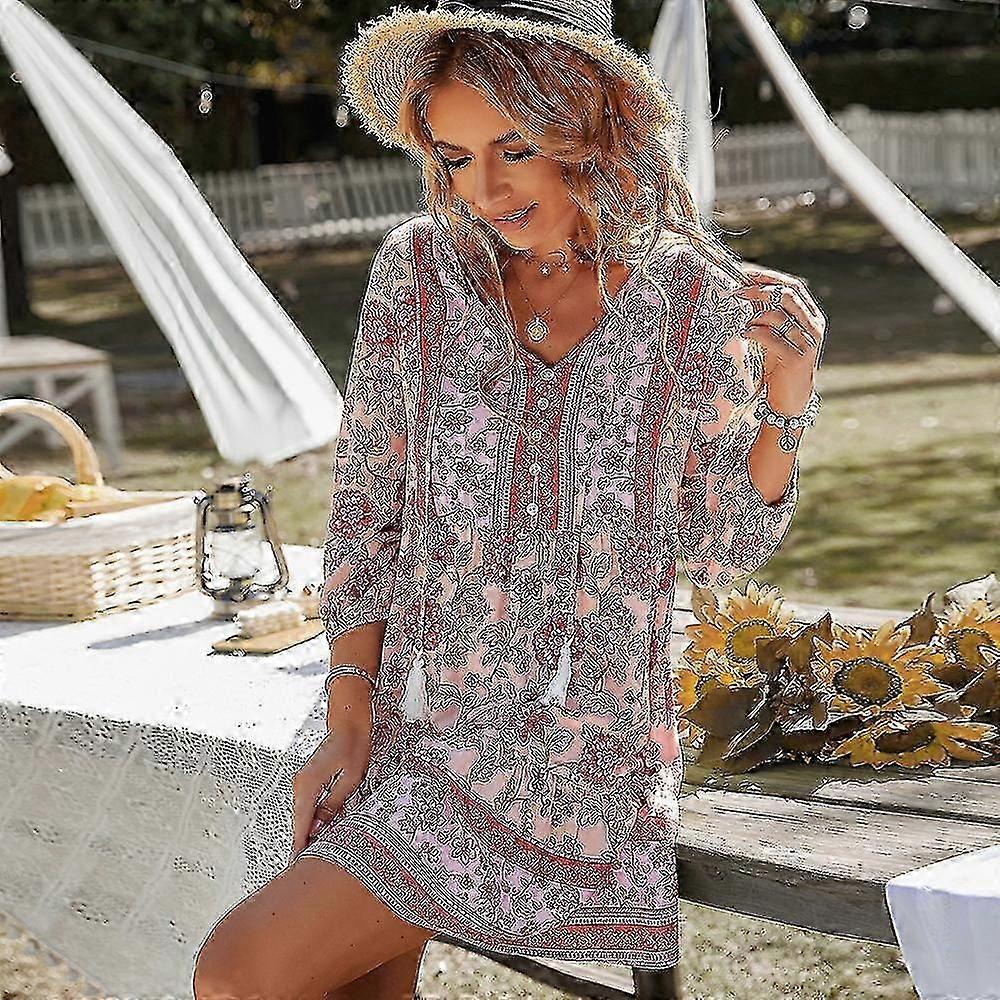 Oberoende fritid semester klänning kort kjol vår och sommar blomma kvinnors kläder (multi valfritt)