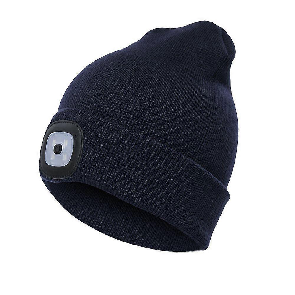 LED Beanie Hat with Light Knit Cap Hands Free 4 LED Headlight Cap Winter Knit Night Light Hat Unisex