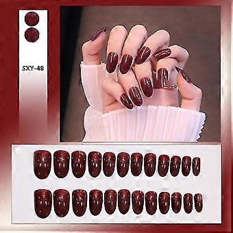 24 stuks zelfklevende ronde/platte/puntige Tip manicure patch met Decor valse nagels SXY-48