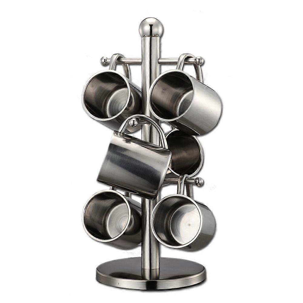 Double layer stainless steel water cup, seven piece coffee cup, mug set, cup rack, practical cup