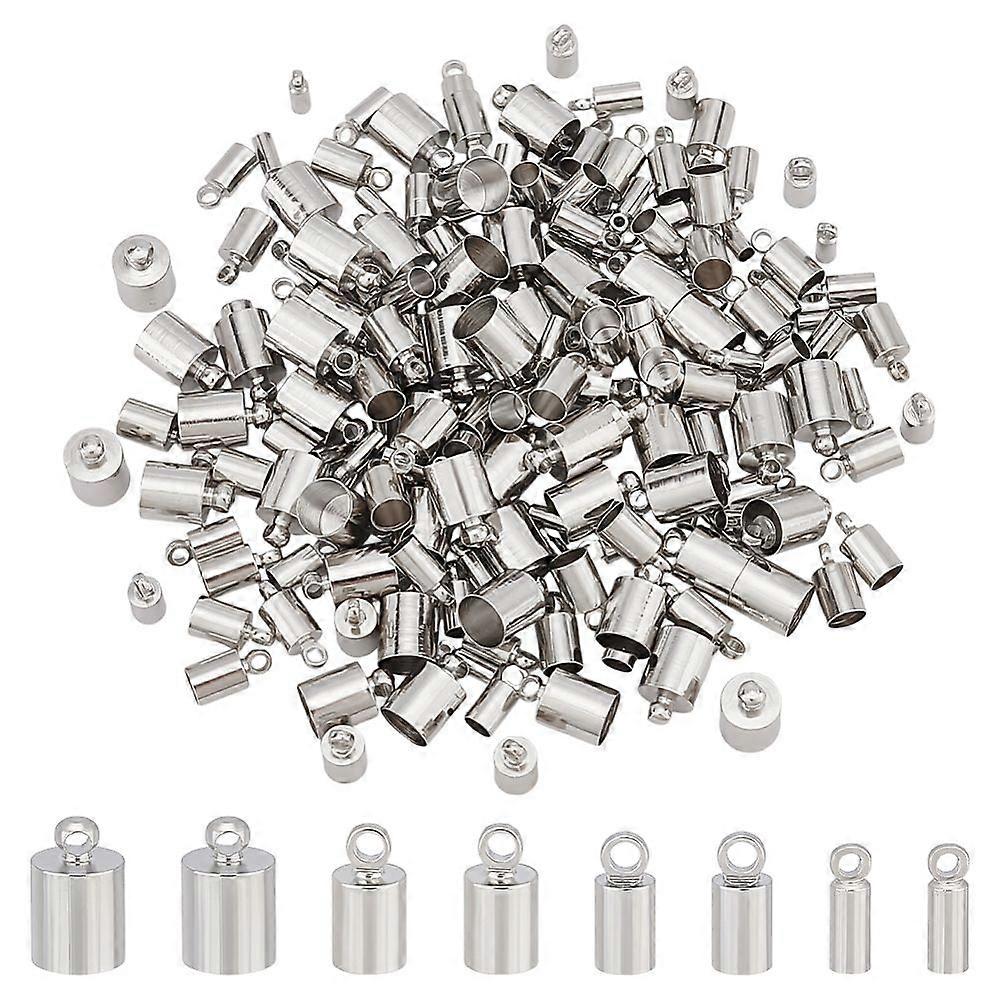 200Pcs 4 Style Brass Cord Ends End Caps Platinum 8~11x2.8~7mm Hole: 1~1.5mm Inner Diameter: 2~6mm 50pcs/style