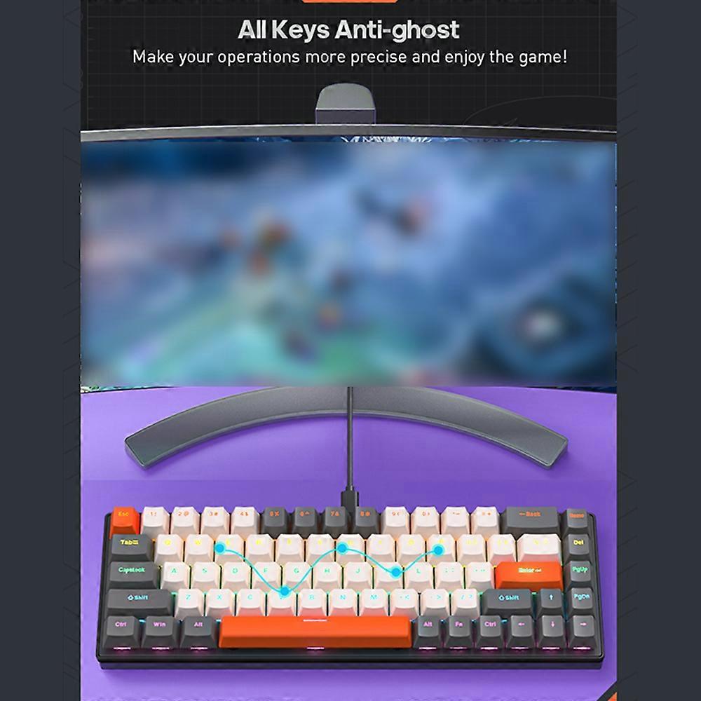 68-Key Mechanical Keyboard 68 Keys Layout FN Shortcut Full Anti-Ghosting Colorful Backlight Multiple 10 Lighting Modes Detachable Cable Dual-color In