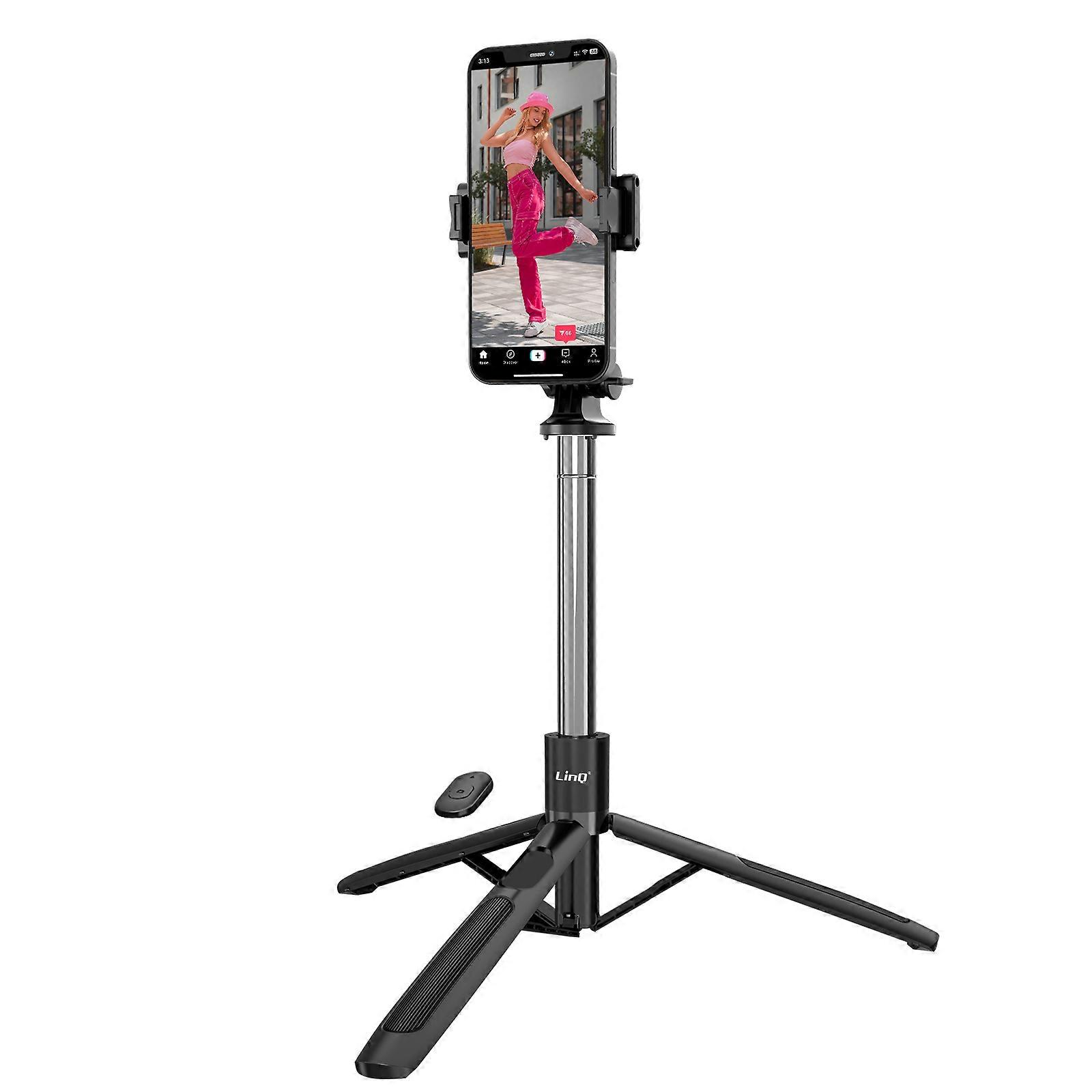 Perche à selfie Bluetooth extensible avec support rotatif de trépied stable, noir