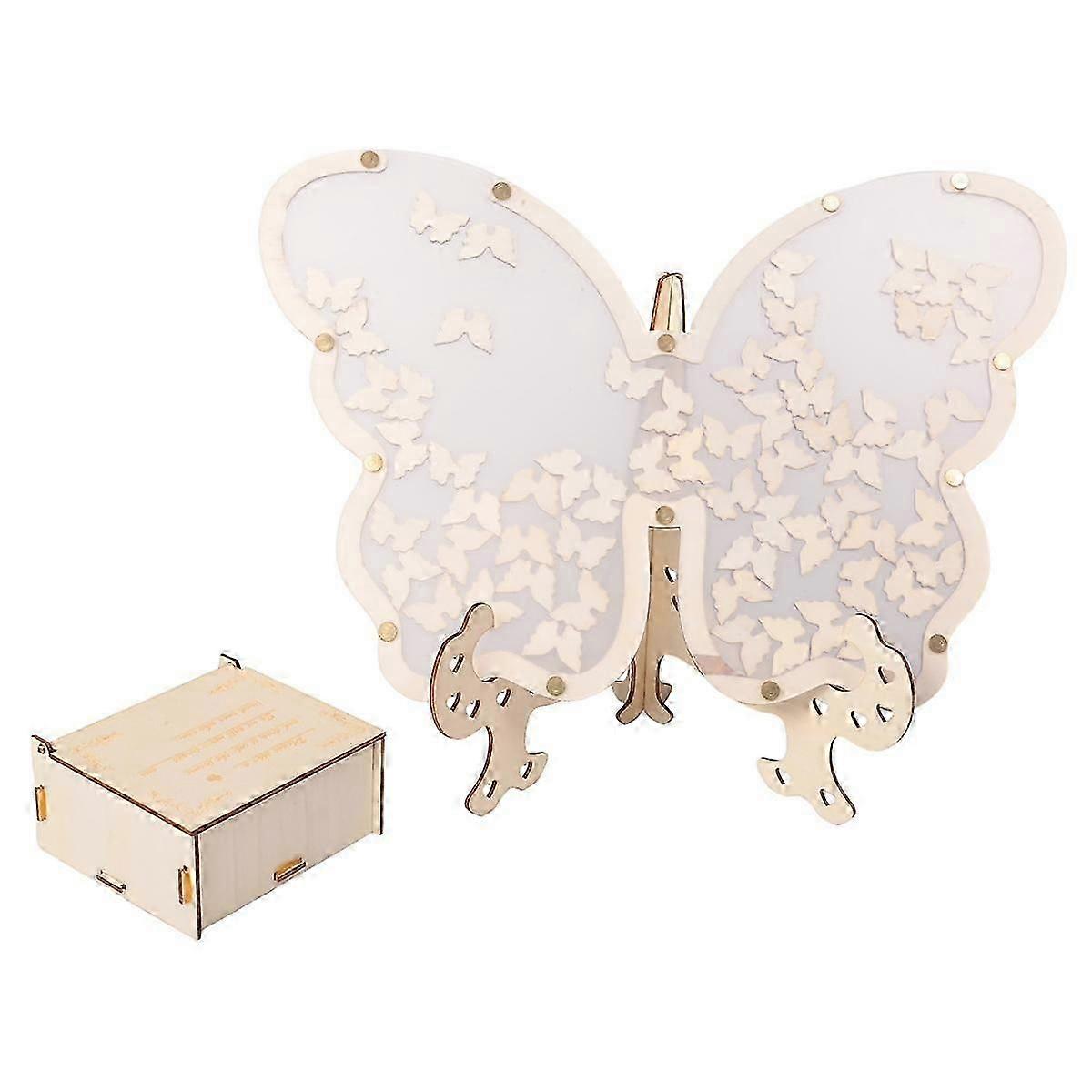 White Wedding Guest Book Alternative compatible with 40 Guests to 200 Guests, Drop Wooden Butterfly Frame with Small Butterflies