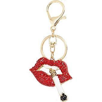 Creative Lipstick Cigarette Shape Keychain with Sparkling Rhinestone, Bling Rhinestone Crystal Car Keyring, Handbag Charms, Backpack Hanging Ornament