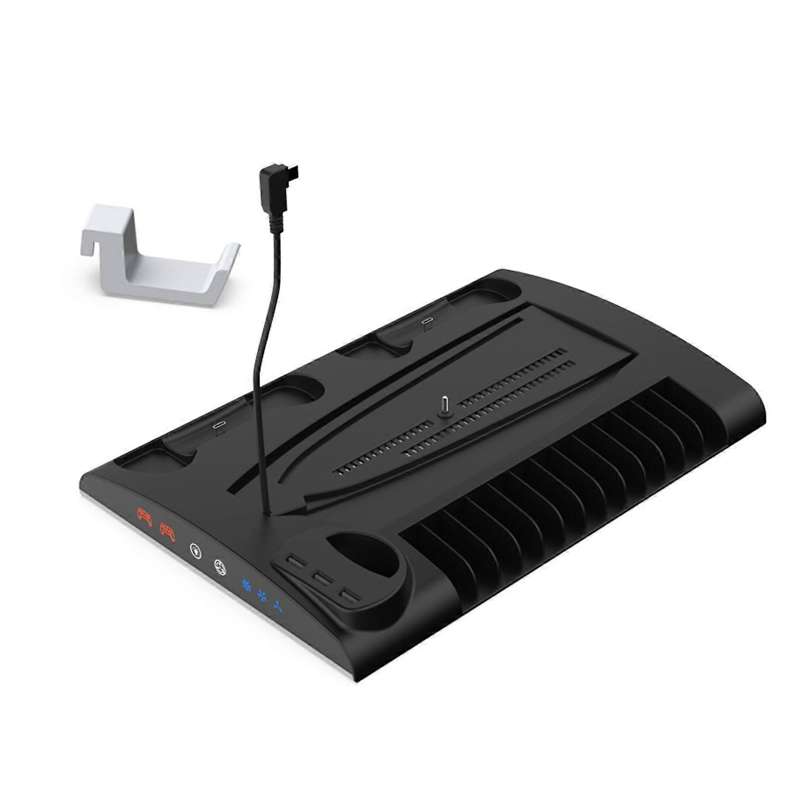 Kontrolör Şarj Dock Işık Kulaklık Tutucu & Soğutma Fanı Oyun Kartuşu Yuvası ile Konsol için Dikey Stand Siyah