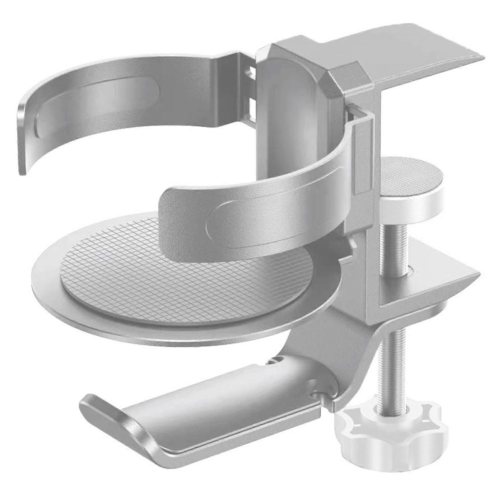Rotating Aluminum Alloy Headphone Stand Headsets Holder with Drink Holder for Gaming PC Desk Space Saving Design Silver