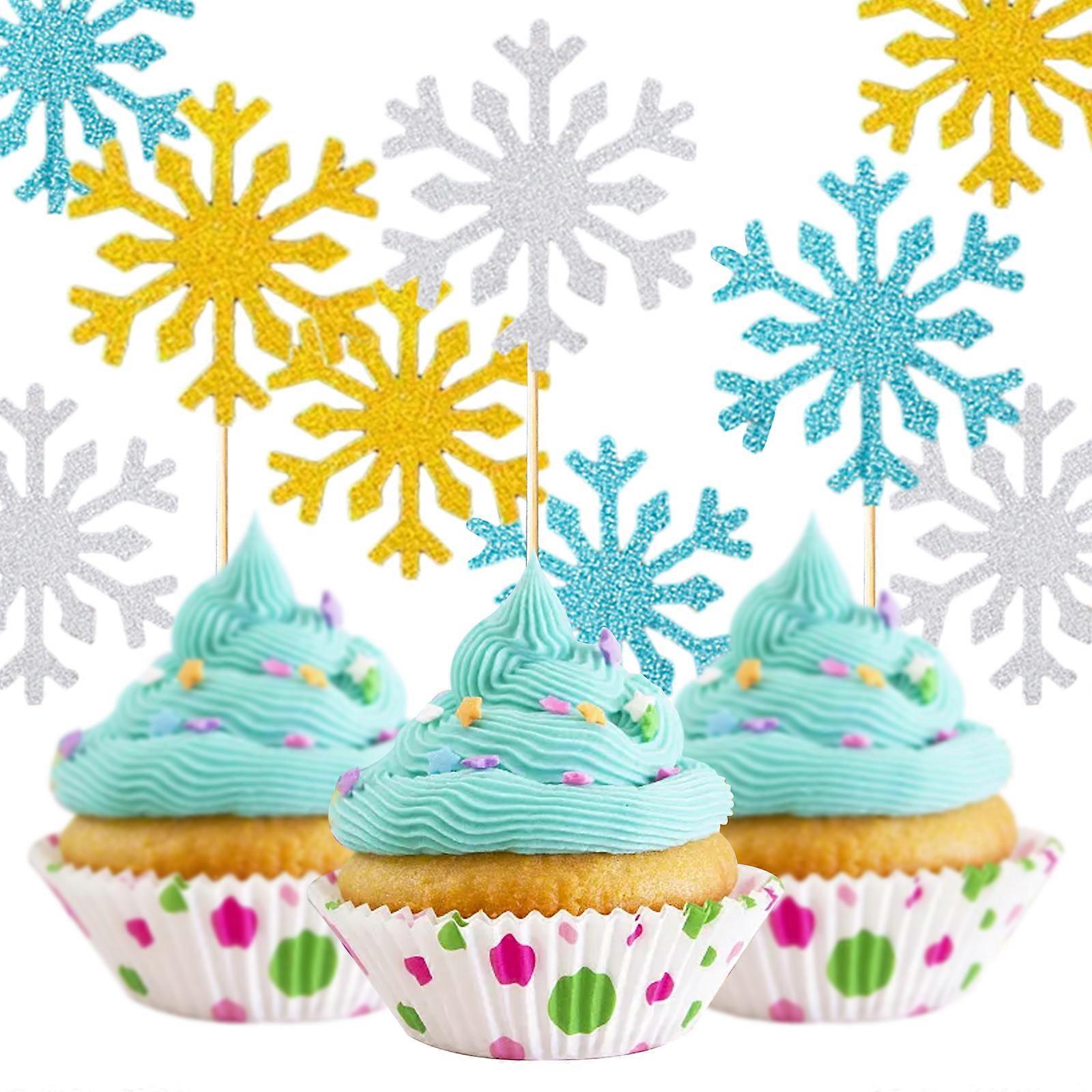 Sparkling Snowflake Design Standard Cupcake Liner, Non-Toxic Reusable Liners With Bamboo Skewer For Vibrant Party Decorations (30 Pieces)