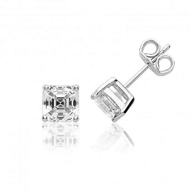 Silver & Co Single Stone Assher Cut Silver Earrings with Claw Setting SEG0096