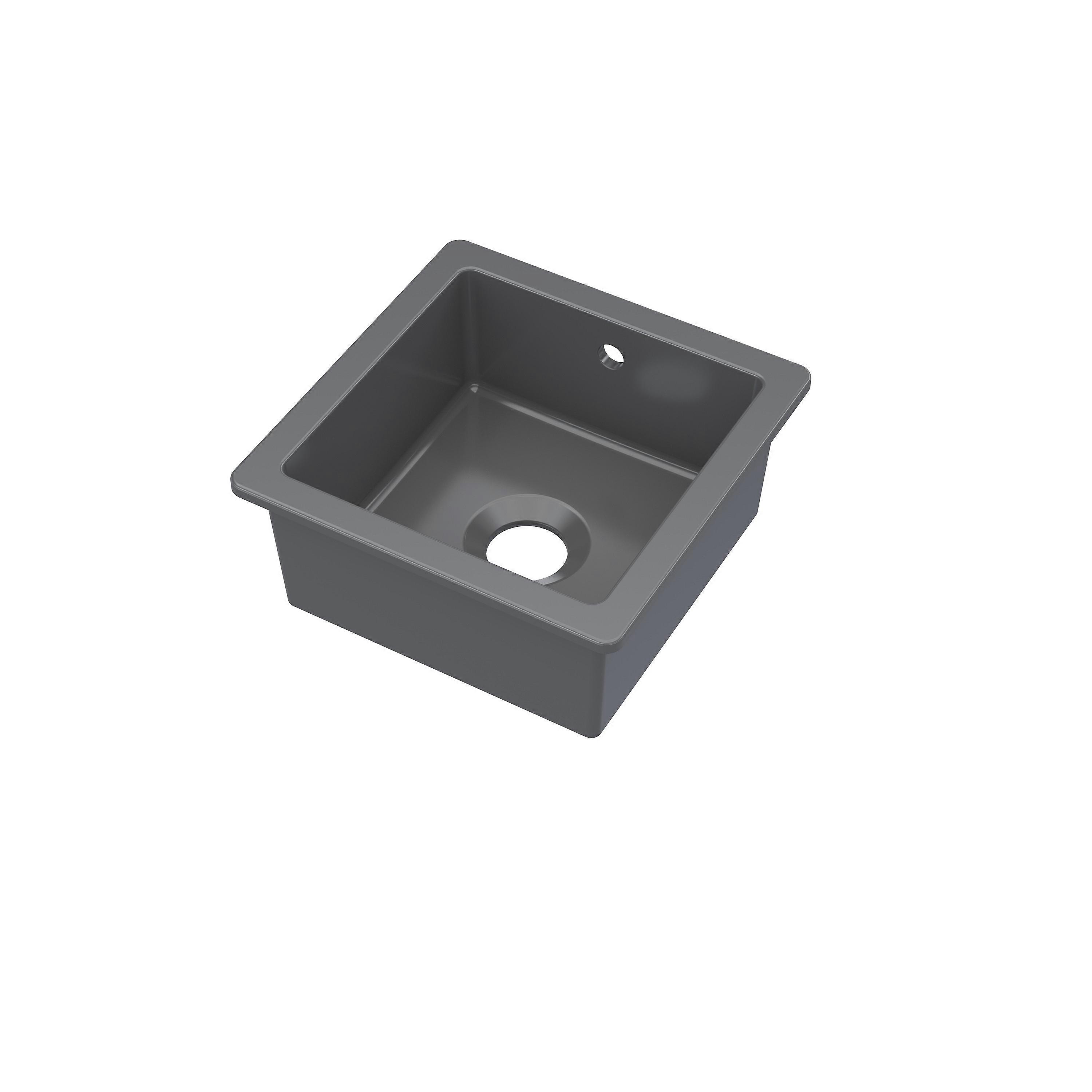 Fireclay Single Bowl Square Undermount Kitchen Sink, Central Waste & Overflow, 457mm - Soft Black