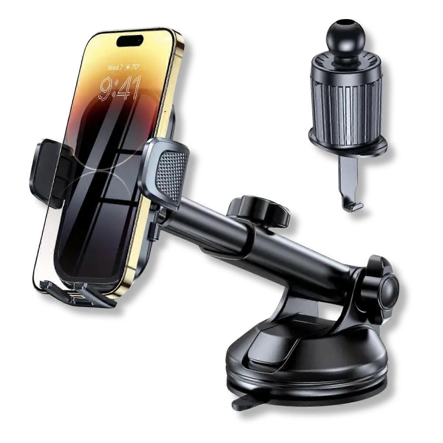 Multifunctional Car Phone Holder Mount For Dashboard And Windshield, Adjustable Clamp, 360 Rotation, for iPhone Android