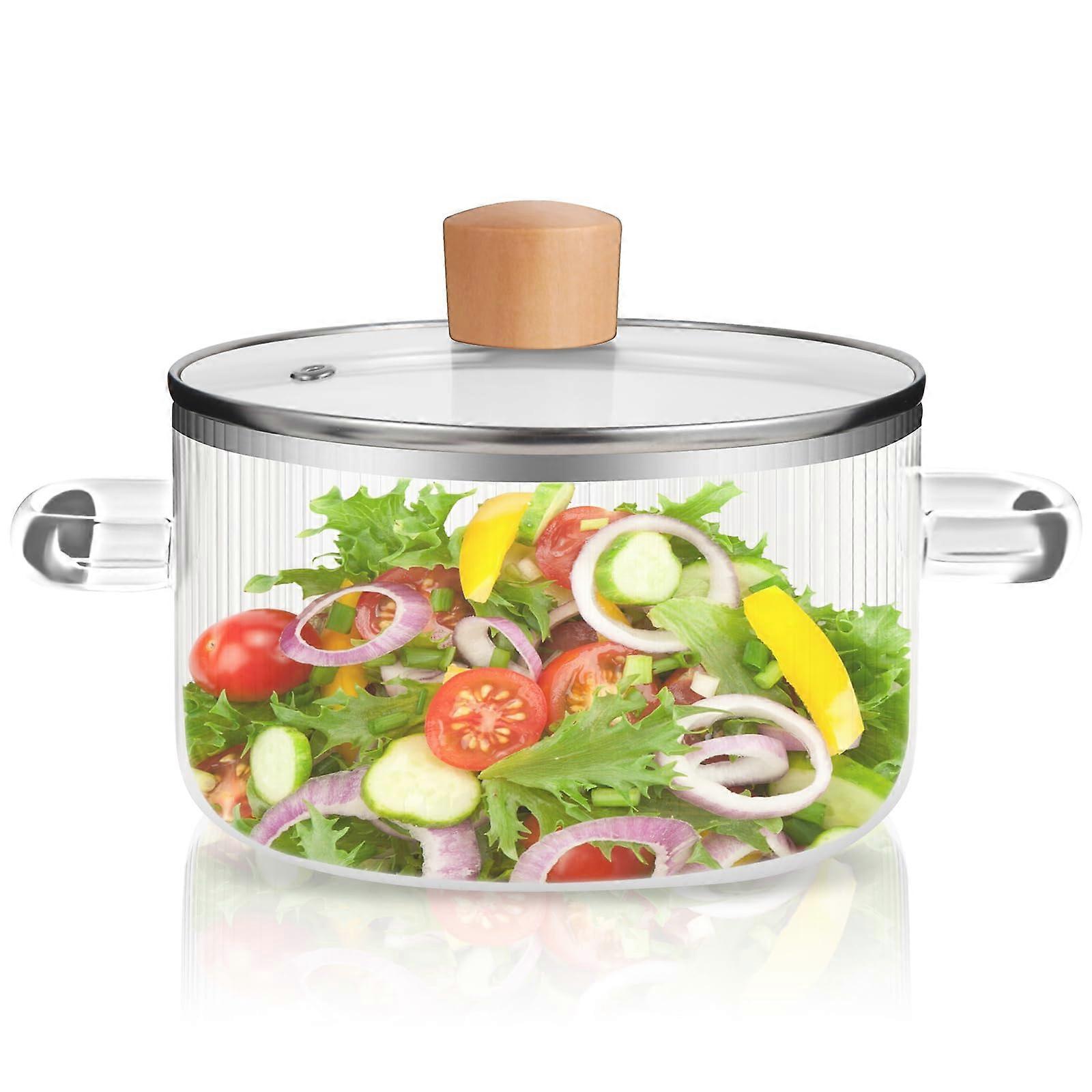 Glass Cooking Pot With Lid, 60.8 Oz Borosilicate Simmer Saucepan, Heat Resistant Stovetop Cookware for Pasta, Noodles, Soup