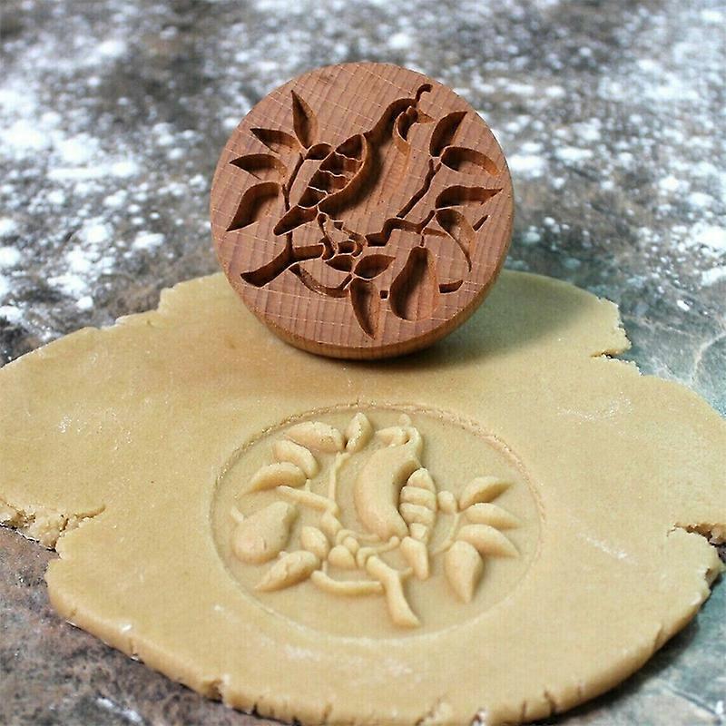 Cookie Stamp Molds Round Wooden Embossing Impress 3D Pressing Mould Baking Tools for Biscuit DIY Craft