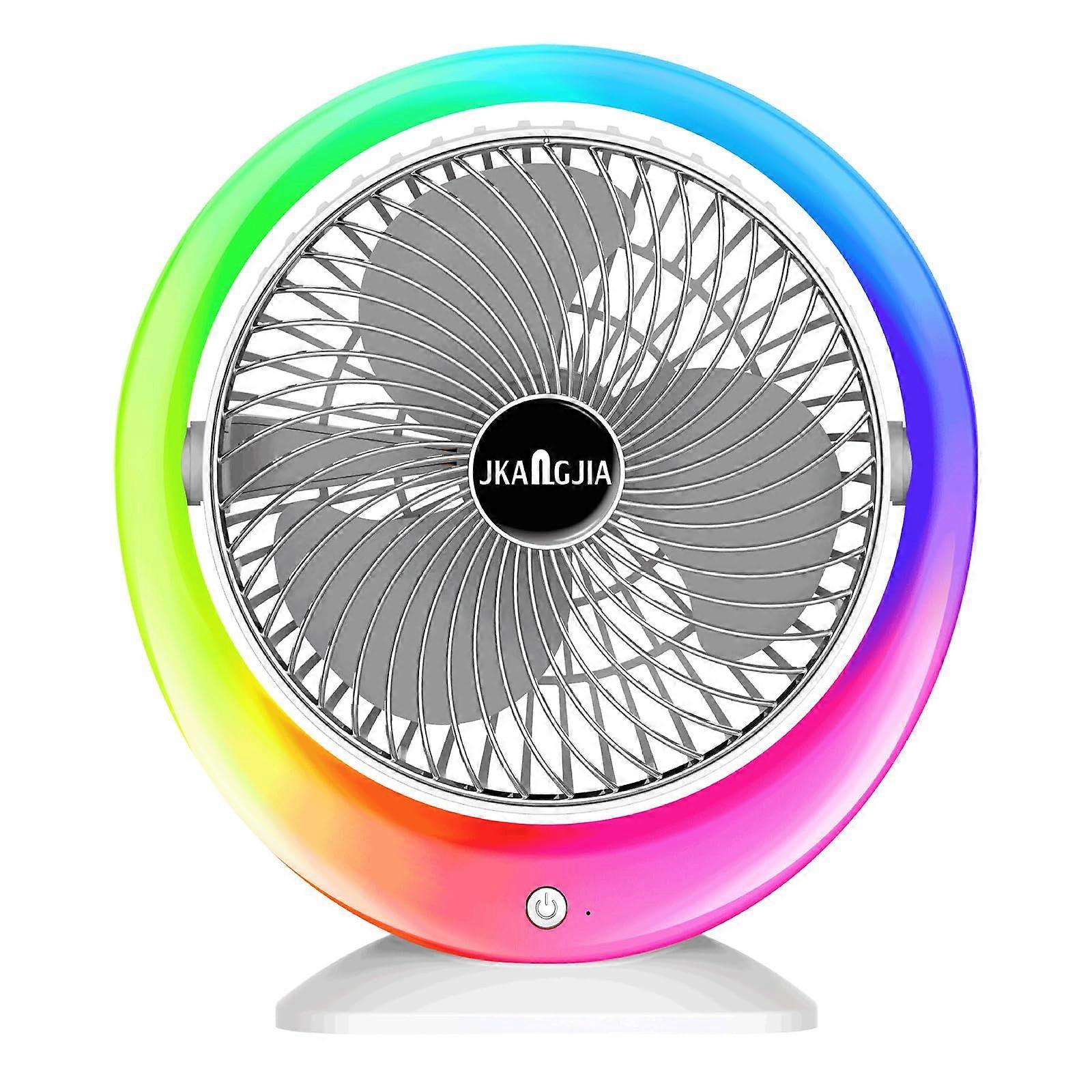 USB Charging LED Desk Fan with Colorful Gradient, 3-Speed Wind, 1200mAh Battery, Wide-Angle Airflow, Single Click Adjustment