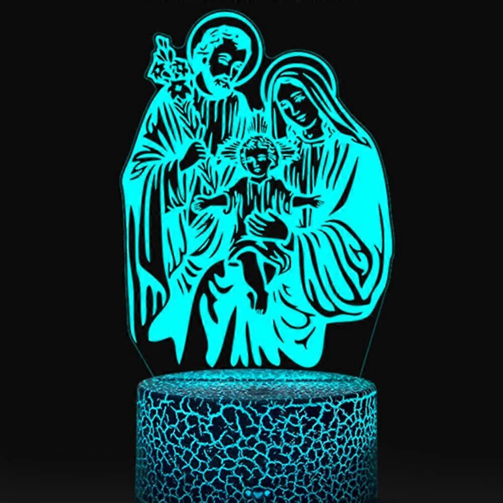 3D Virgin Mary Night Light LED Illusion Lamp, 7-Color Changing, Touch Switch, Acrylic Base, USB Powered Desk Decor
