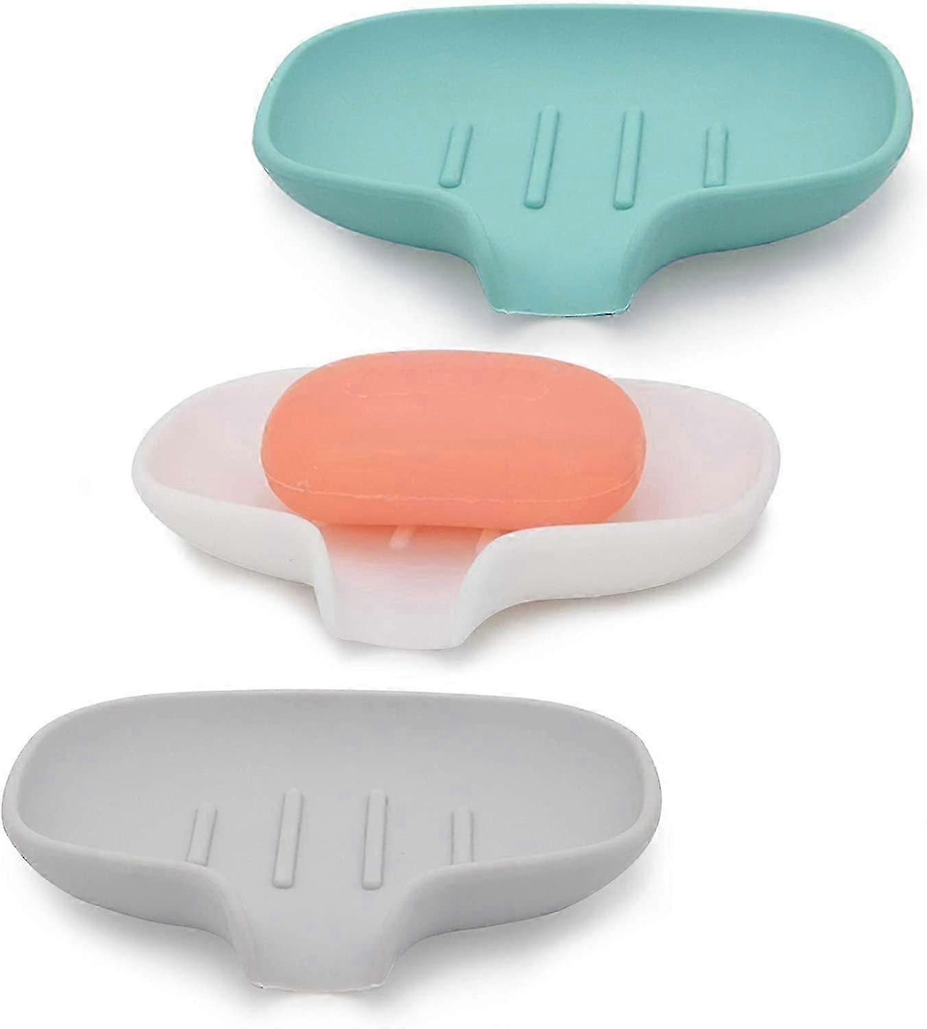 JiaWei Silicone Soap Tray with Non-Slip Corners, Self Draining Design for Quick Drainage, Perfect for Bathroom and Kitchen, Set of 3 WWX