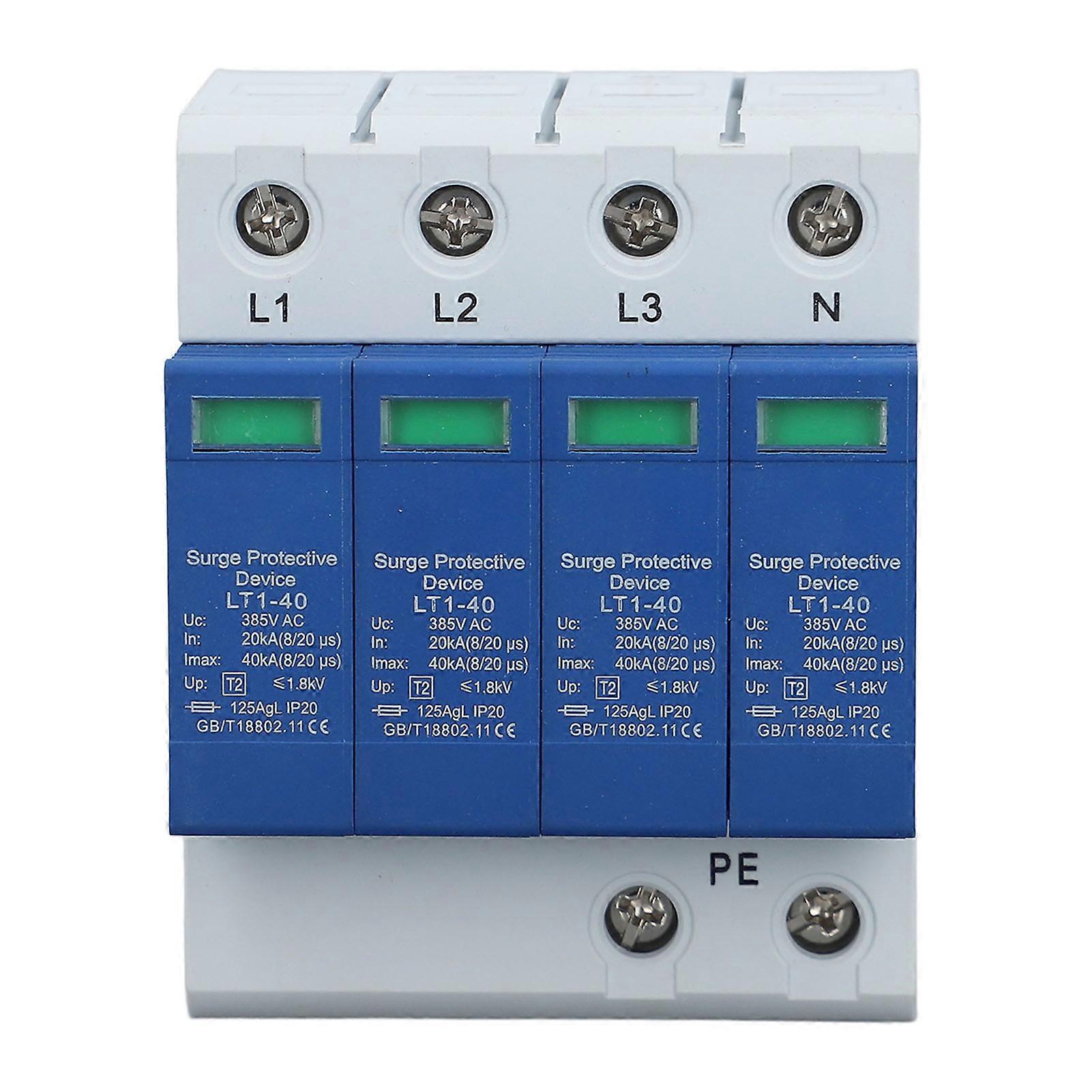AC Surge Protector 4P 40KA 35mm Rail Installation Low Voltage Arrester Device with Status Indicator AC385V