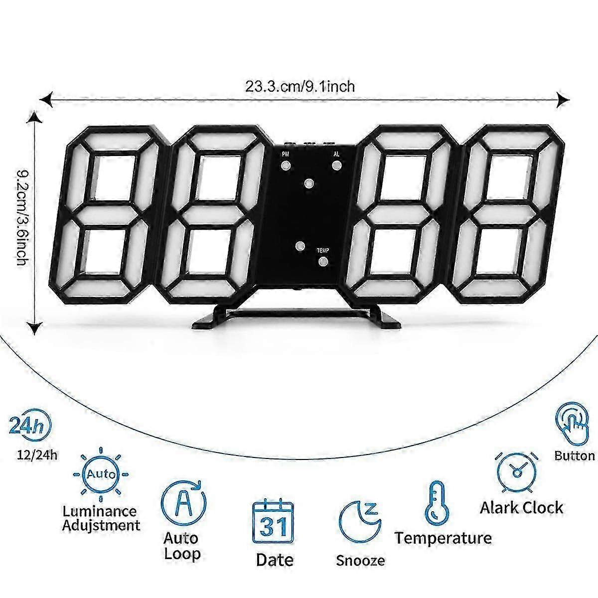 3D LED Digital Clock Luminous Wall Clock Multifunctional USB Plug in Electronic Clock Home Decoration,Orange