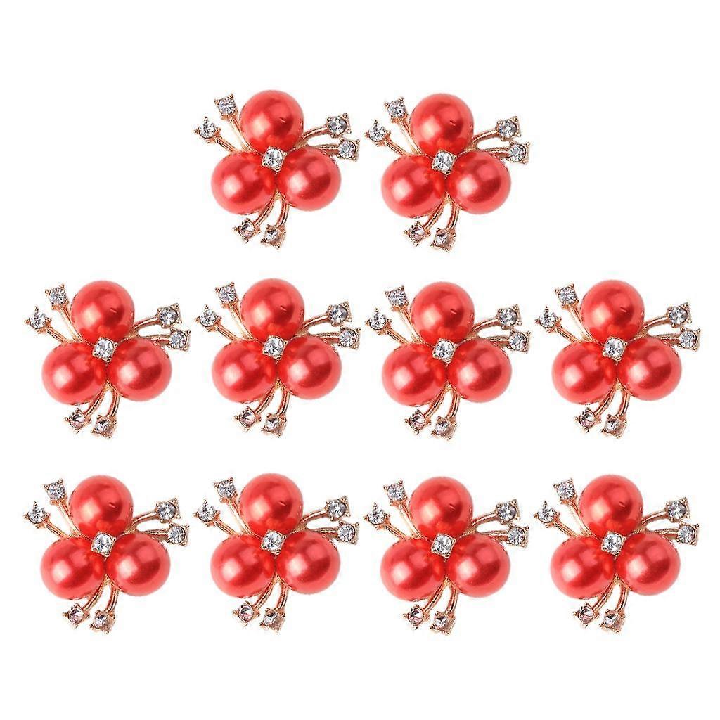 10X Rhinestone Crystal Button Pearl Flatback Brooch Wedding Decor Red