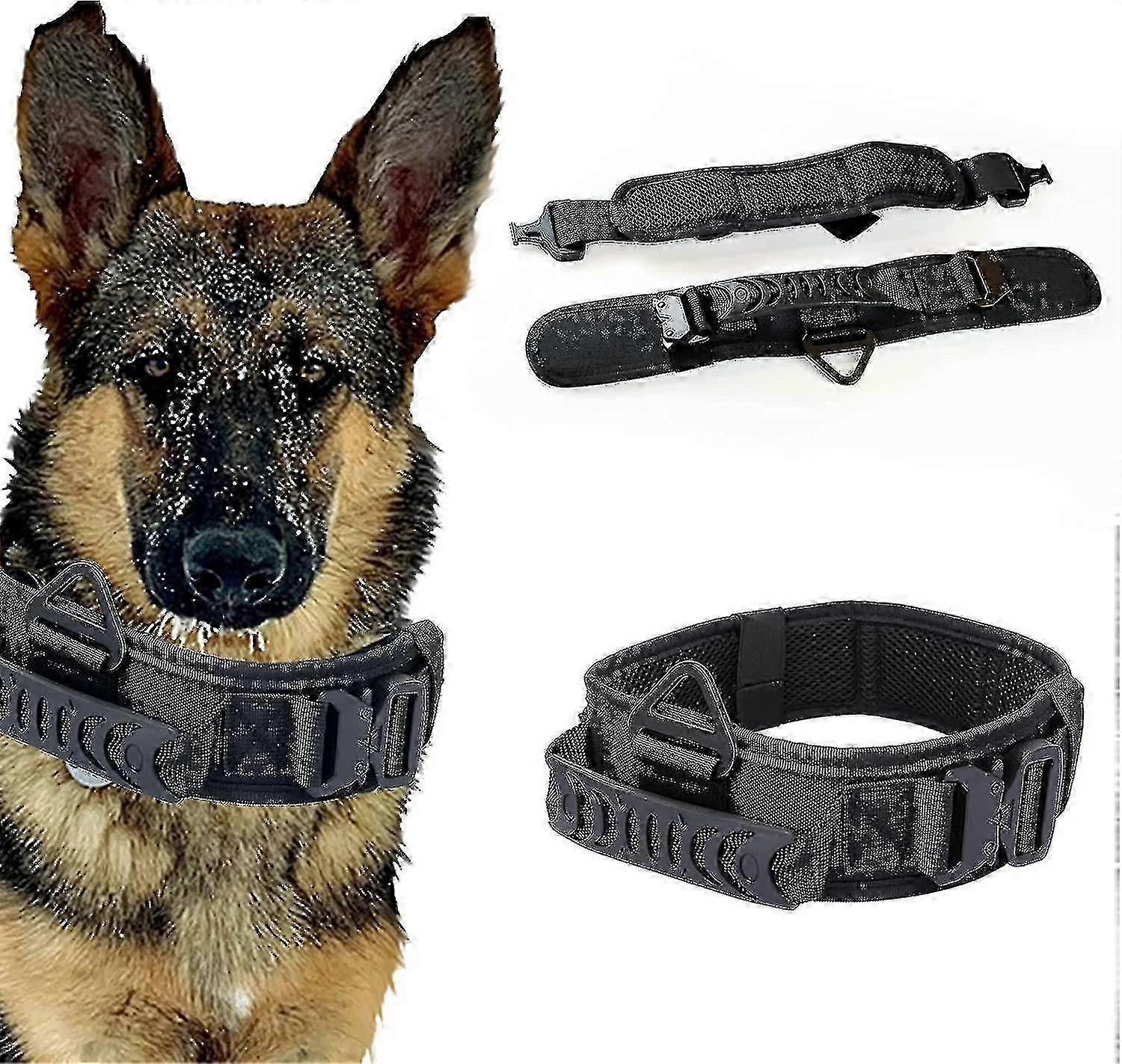 Large Tactical Dog Collar For Dog Training, Military Adjustable Nylon Dog Collar, Heavy Duty Metal Buckle With Handle A