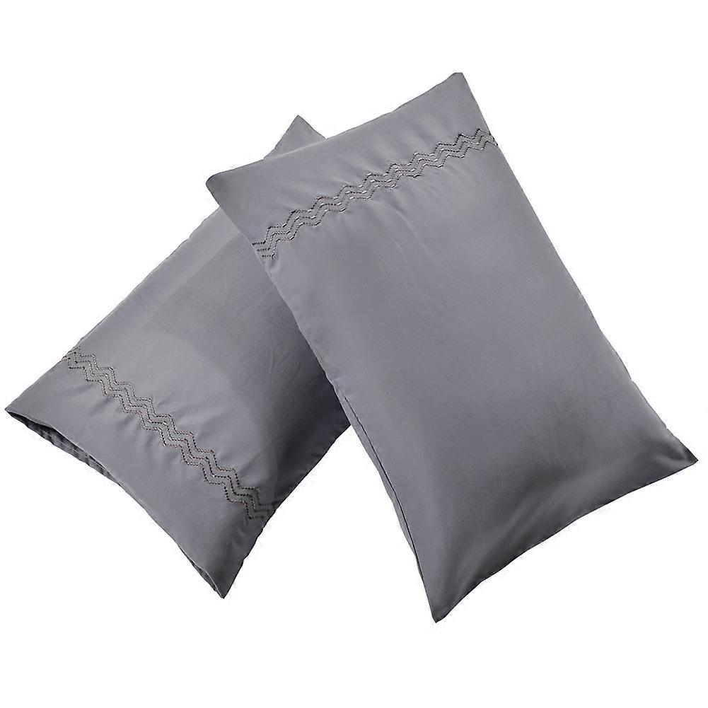 2pcs Polyester Breathable Dustproof Pillowcase Pillow Case (Gray Queen)