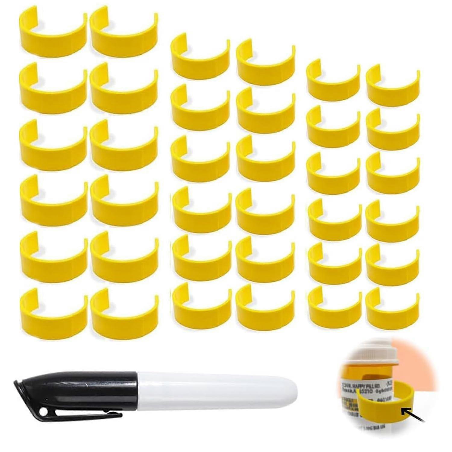 Clips for Pill Bottles, Medicine Bottle Label Clips with Marker for Travel and Daily Use, Pack of 36