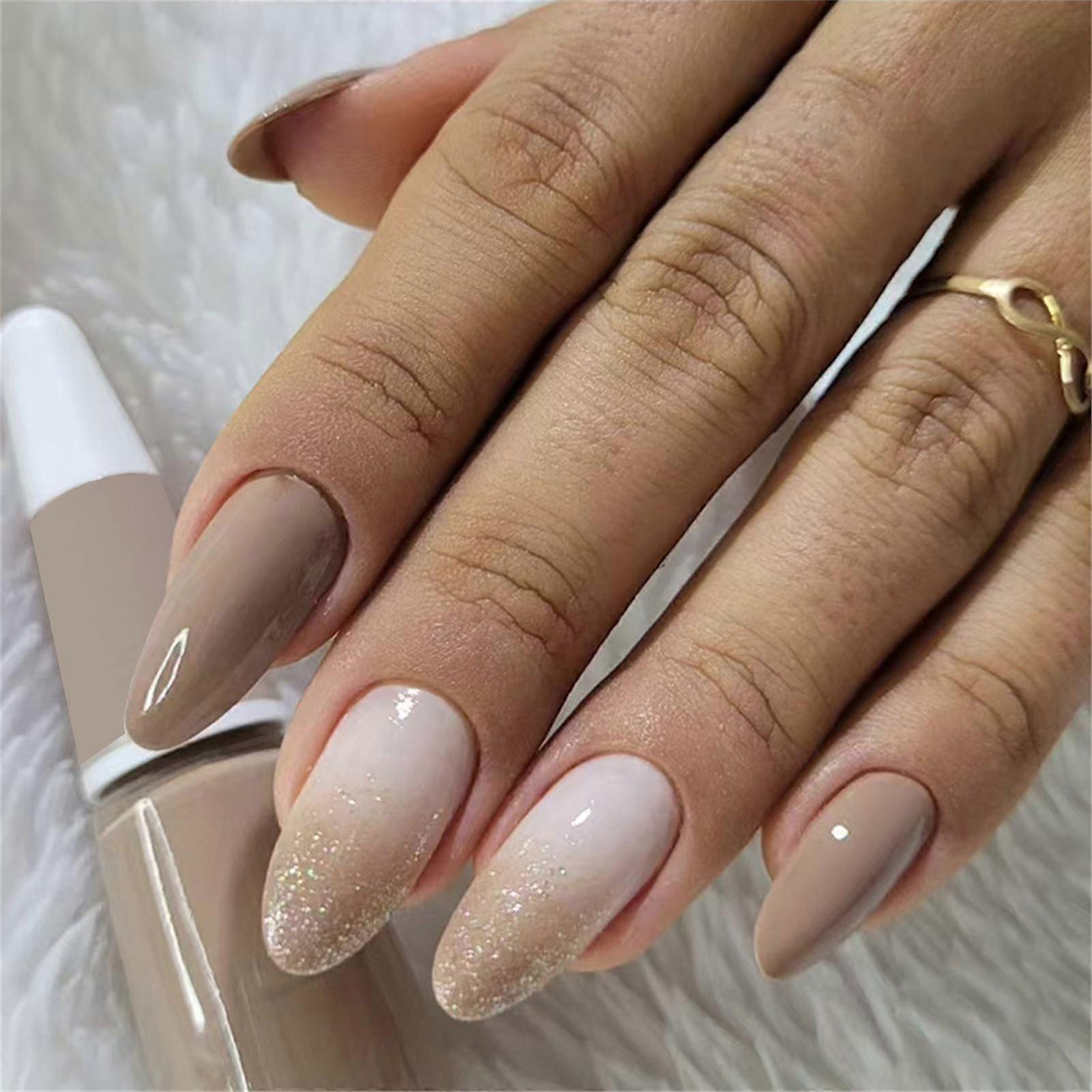 24Pcs Glitters Press On Nail Almond Shape Artificial Nail Gradient Natural Look Easy To Apply For Daily Wear And Work