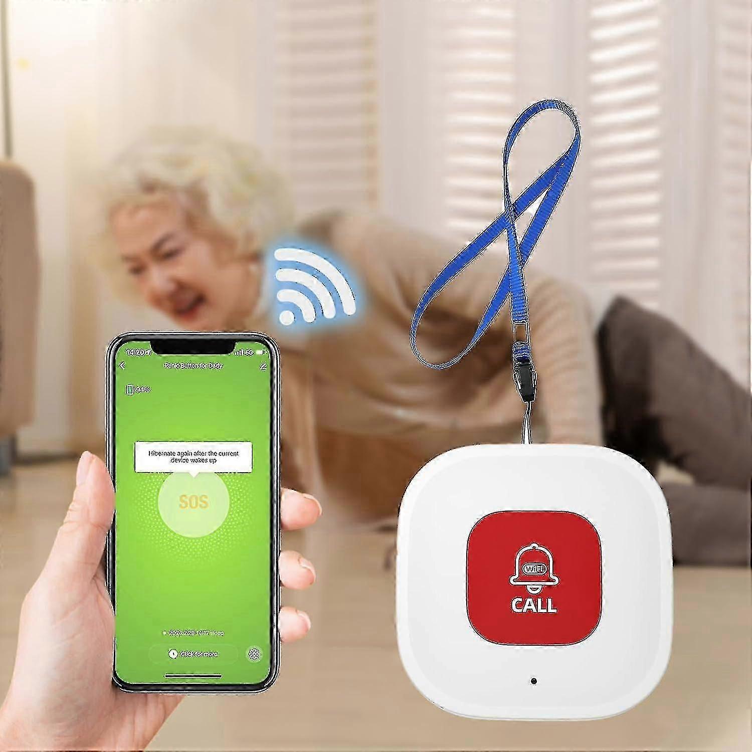 Wifi Caregiver Call Button For Elderly At Home With App Notification, Elderly Monitoring, Caregiver Pager, Life Alert Systems For Seniors, No Monthly