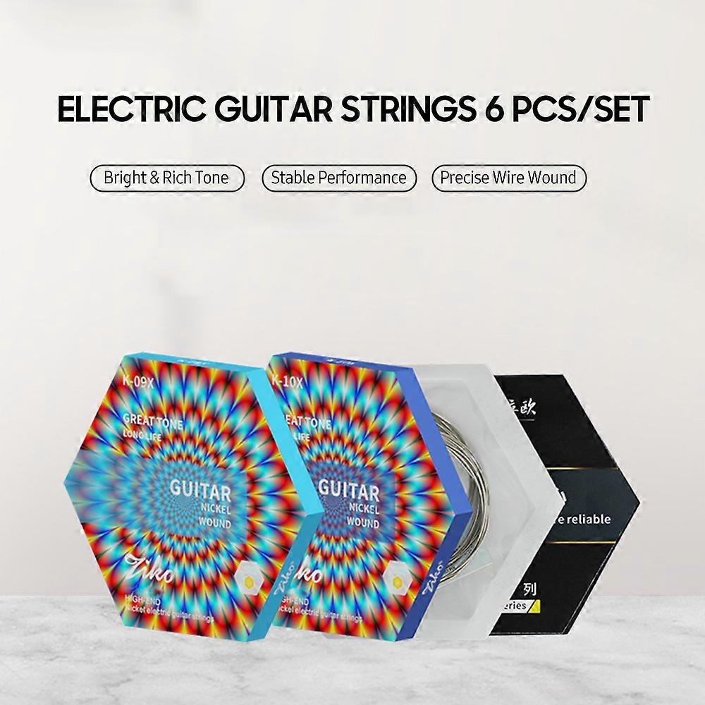 ZIKO K-09X Electric Guitar Strings 6 String Set (.009-.042) Hexangular Steel Core and Nickel Wire Wound with Bright and Rich Tone