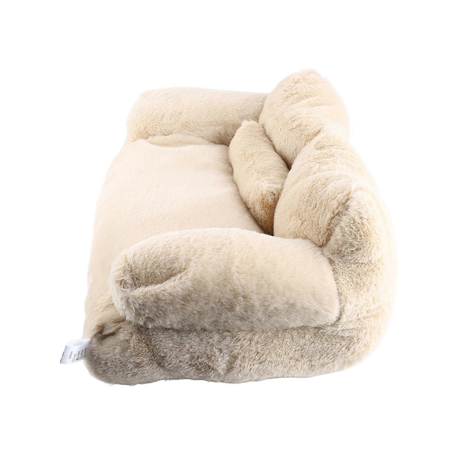 Cat Bed M 55x38x18cm Ultra-Soft Plush Dog Cat Sofa Beige Pink