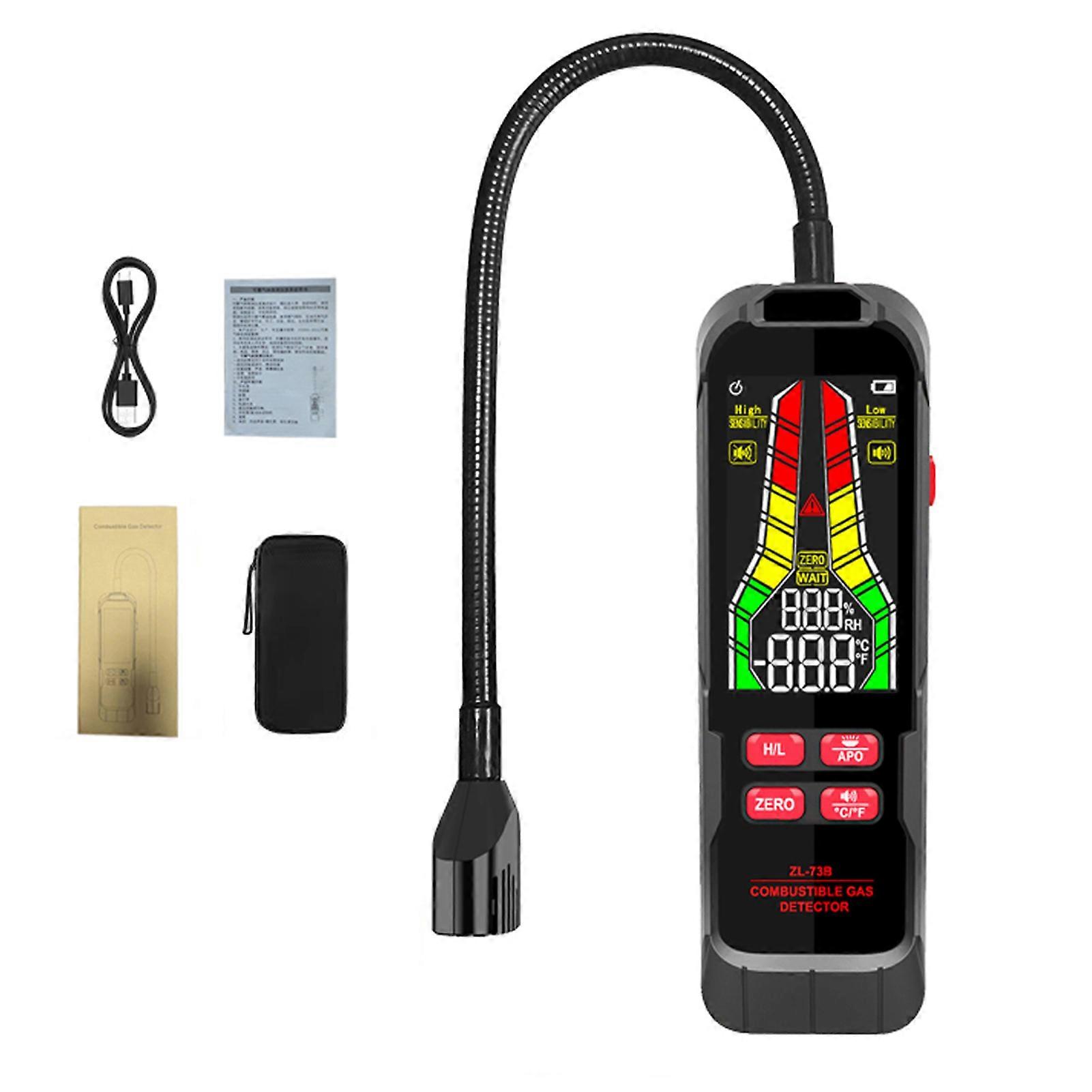 Handheld Combustible Gas Leak Detector Portable Natural Gas Leakage Tester with Concentration Analyzer Meter Temperature Test Sound Light Alarm
