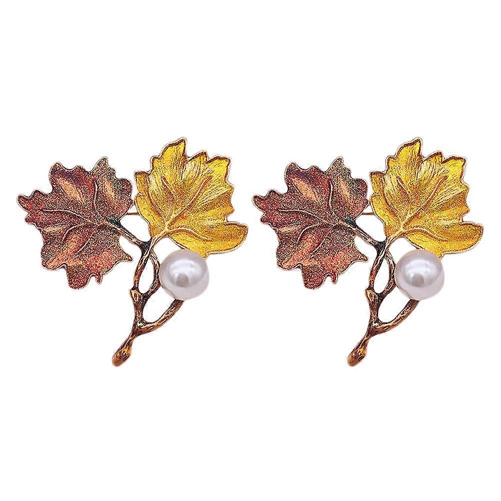 Elegant Appearance Brooch Maple Leaf Pin Assorted Color 5.50X5.00X1.00CM 2Pcs