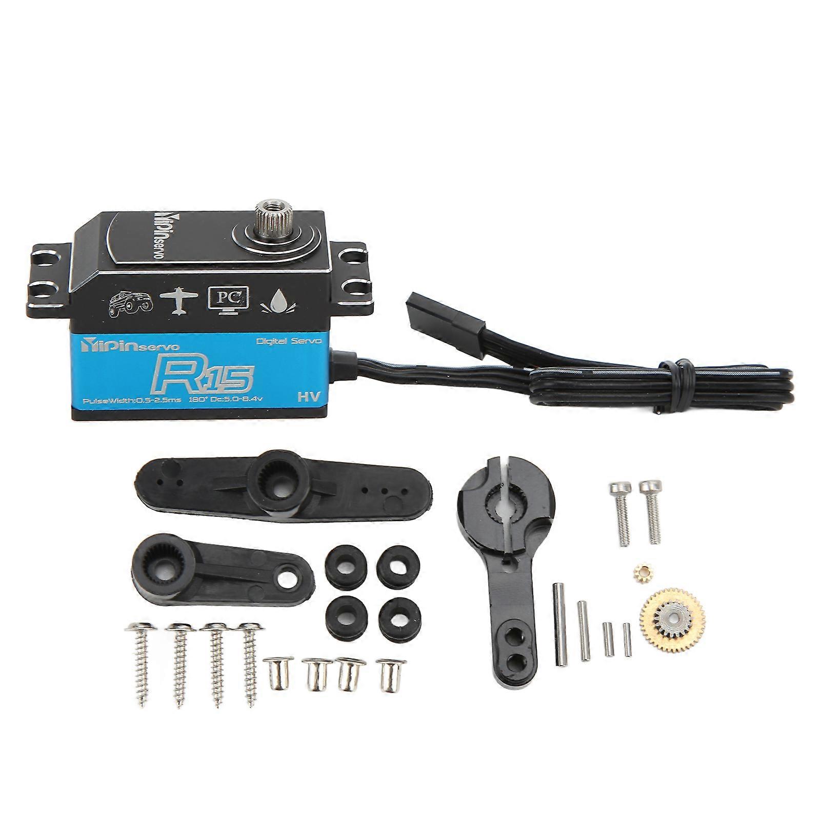 15kg Torsion Servo Coreless Motor Digital Chip Aluminum Alloy Shell Blue 25 Teeth JR Plug RC Parts for 1:8/1:10 RC Car