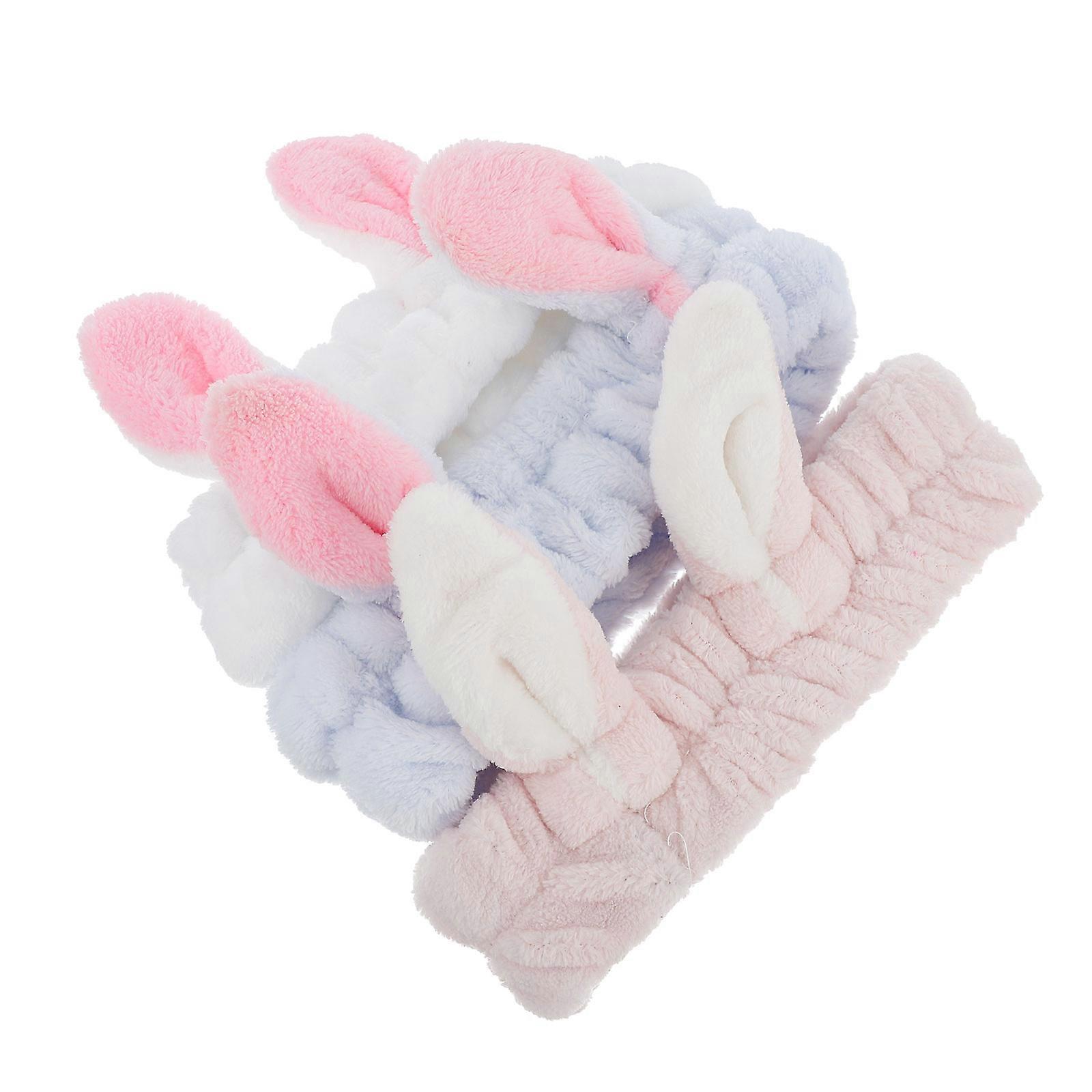 3pcs Cute Bunny Ear Elastic Headbands for Face Washing, Makeup & Skincare – Adorable Hair Accessories for Women – Random Color