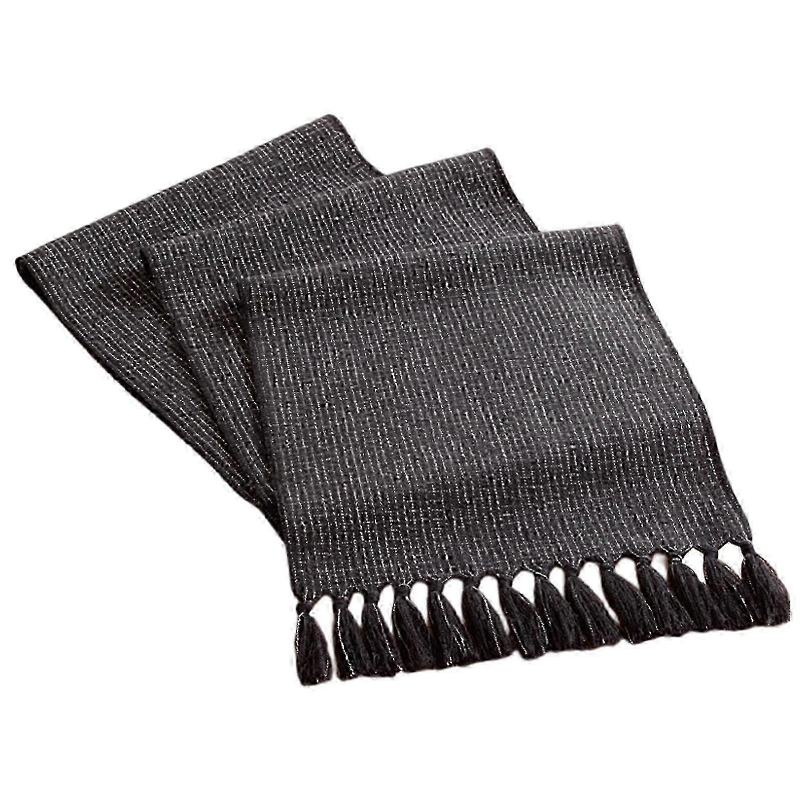 Table Runner Solid Color Tassel Design Wear Resistant Fine Texture Lint Free Decorative Tablecloth Dinning Room Table Runner Kitchen Supplies KAESI