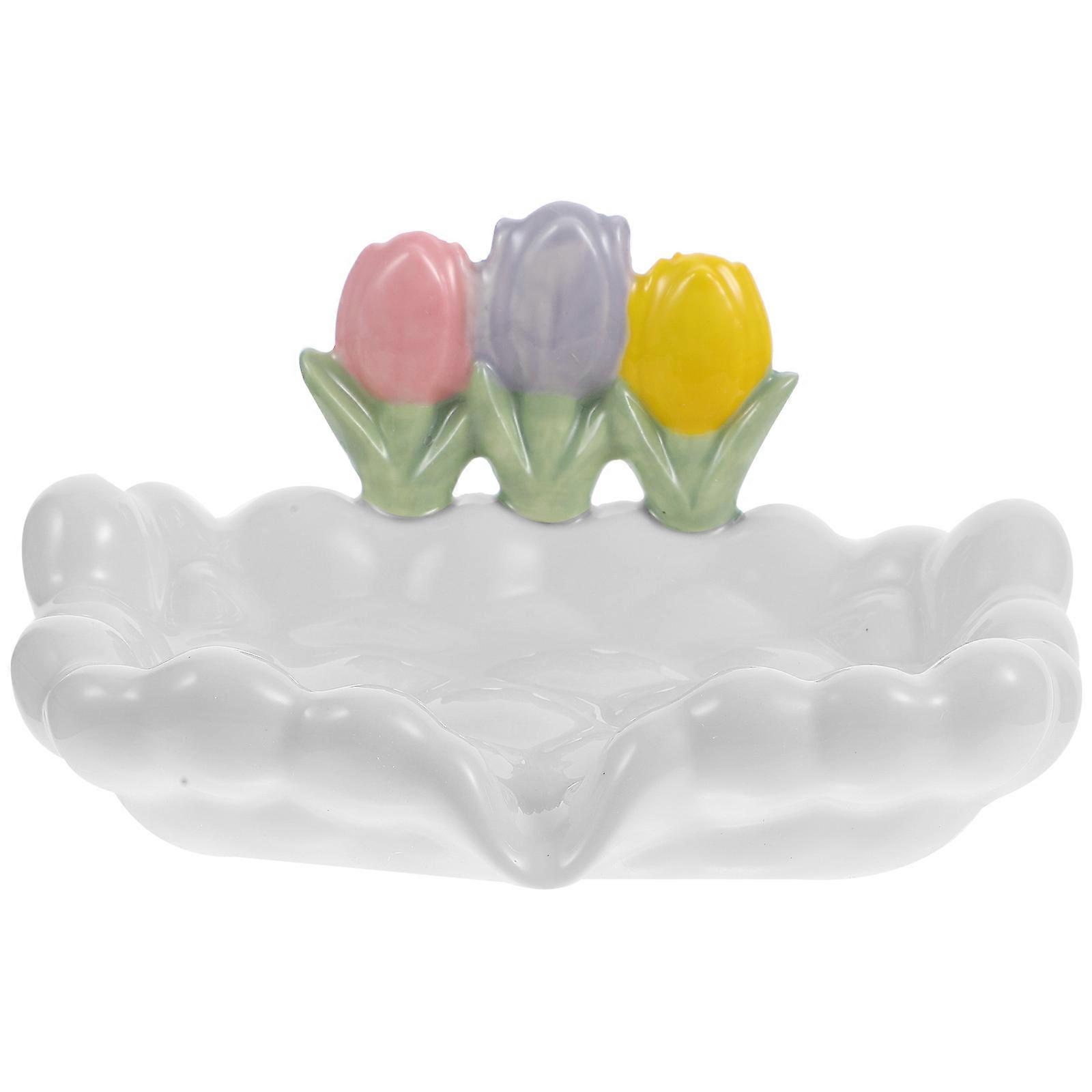 Ceramic Soap Tray Simple and Cute Design Kitchen Storage 1Set