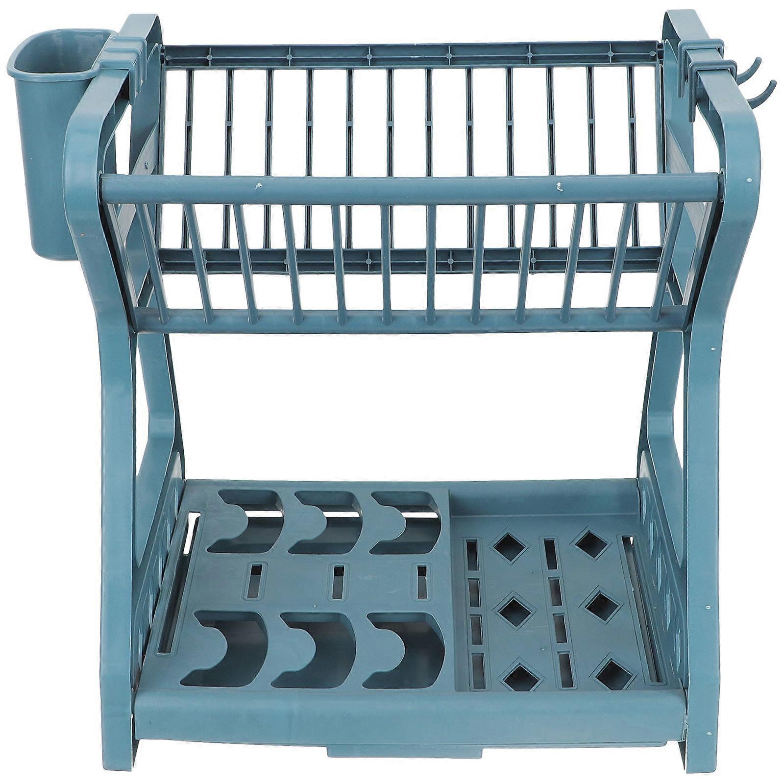 Dishes Drying Rack Countertop Dish Draining Holder Storage Daily Use 33x26cm Blue 1Pack