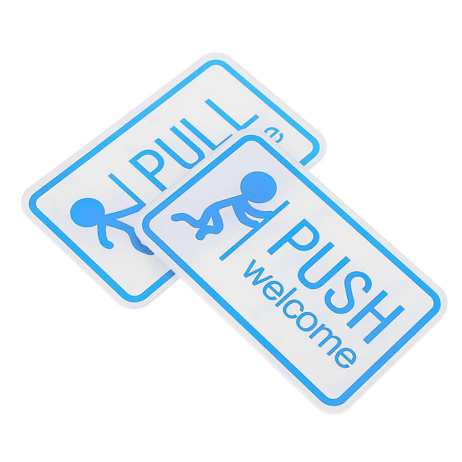 Waterproof Push Pull Sign for Glass Doors Acrylic Blue 12.00X7.50X0.20CM Directional Indicator 2Pcs