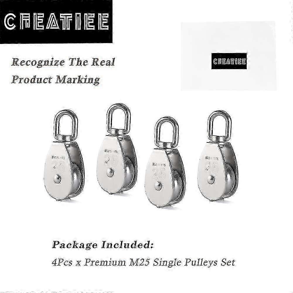 4 stk enkelt remskiveblokk, 304 rustfritt stål trinserulle [jkw]