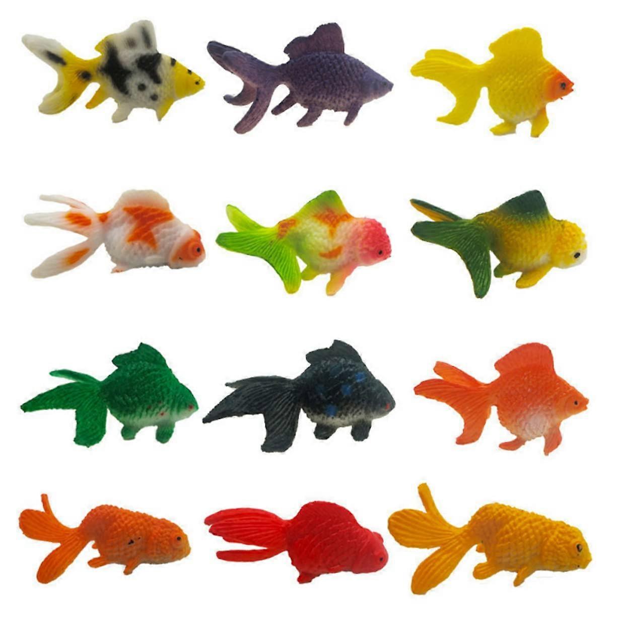 Realistic Goldfish Figures for Aquarium Decoration - 12 Pieces, Perfect for Kids' Bathtubs, Non-Toxic Plastic, 2-Inch Size