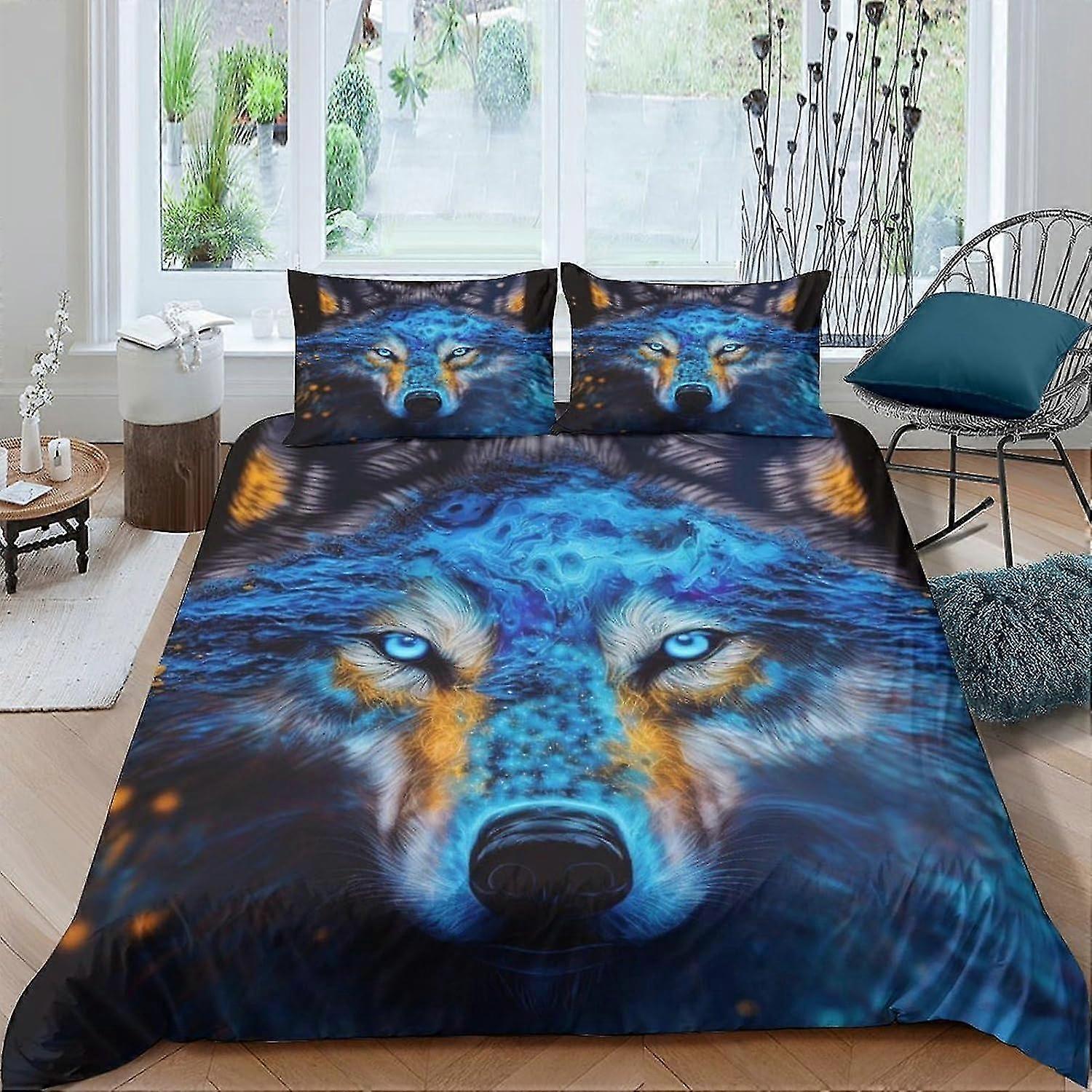 3D Printed Wolf Duvet Cover Set for Teens and Adults with Zipper Closure and Pillow Cases, Soft Microfiber